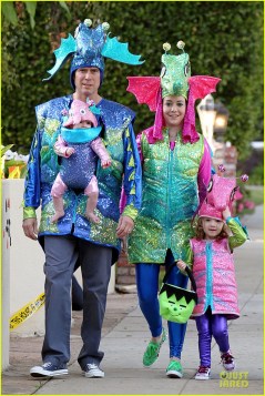 Alyson Hannigan and Alexis Denisof join in the Halloween fun as they dress up as seahorses with their daughters Satyana and Keeva, in Los Angeles